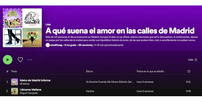 Lista Spotify A qué suena el amor en las calles de Madrid